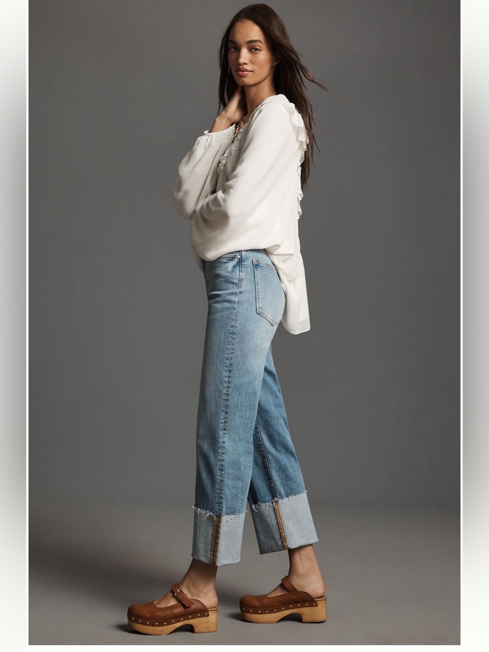Pilcro Straight-Leg Jeans in Hibberdene Light Blue with Cuffed Hem - Picture 3 of 8